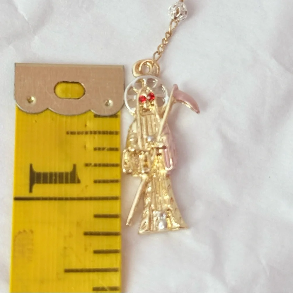 New, Rosary, tricolor Laminated Gold‎ with image of the holy death. unisex